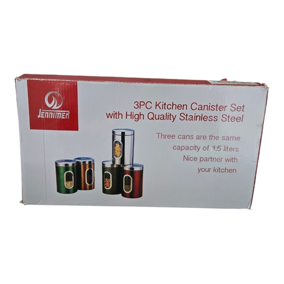 New in Box Jennimen 3 Piece Kitchen Cannister Stainless Steel Storage Set - Picture 2 of 5